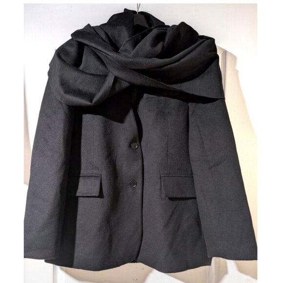 NEW Zara | Oversized Wool Scarf Blazer in Black - Picture 2 of 16